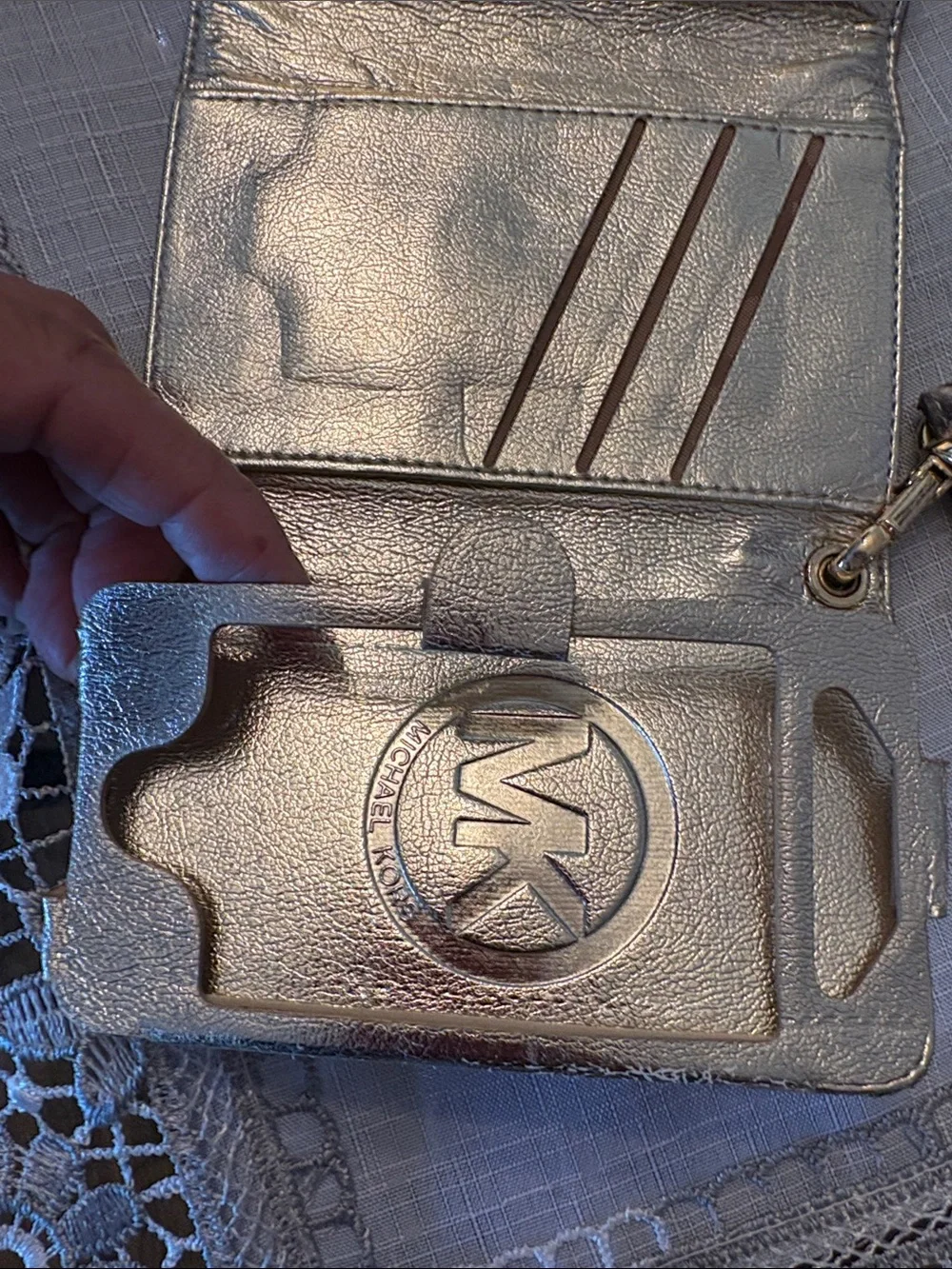 Michael Kors Snake-Print Wristlet Clutch in Taupe